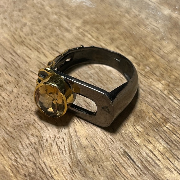 NWOT Black Rhodium 925 Sterling Silver Citrine Crystal Statement Ring - Picture 8 of 16